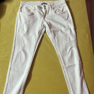 White Ribbed Jeans