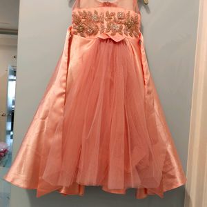 Peach Coloured Frill High Low Gown