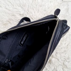 Auth Moschino Black Leather Messenger Bag