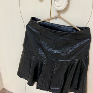 High-Waist Black Leather Skirt