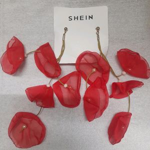 Shein Red Flower Petal Tassel Dangle Earrings 🌹