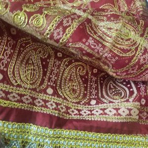 Bridal Saree Rust Red Chunri Complete New