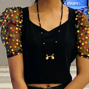 Black Crop Top With Balloon Sleeves