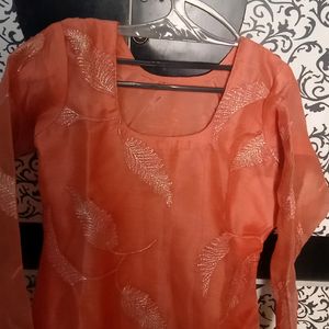 Peach Colour Kurta Plazo With Dupatta