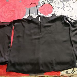 Black Sexy Party Top. Halter Straps With Sleeves.