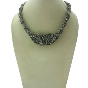 Gray Seed Beaded Chunky Twisted Necklace