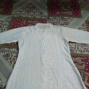 white cotton chikankari design kurti