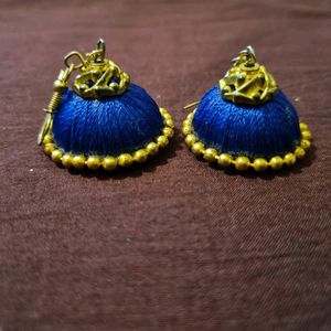 Blue Silk Thread Earings