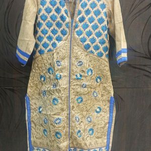 Heavy Embroided Navy Blue And Golden Kurti