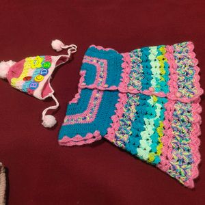 Kids Girls Crochet Wool Dress With Cap