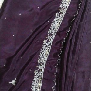 Purple Saree With Silver Zari