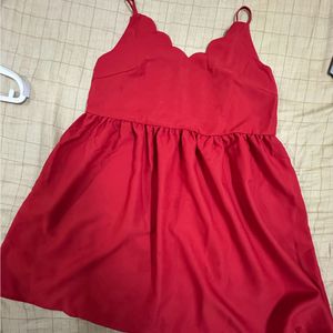 Sleevless Red Party Wear Knee Length Dress