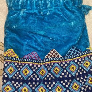 Blue Velvet Bead Embroidered Potli Bag