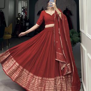 Pure Chanderi Lehenga - Rust