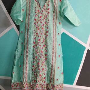 Sea Green Embroidered Kurta With Palazzo