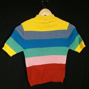 Multi Color Stripes High Neck Top ( Women's )