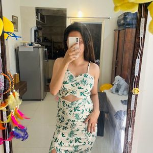 White Green Midi Dress