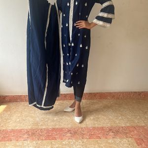 Navy Blue Kurtha & Dupatta, Size Small