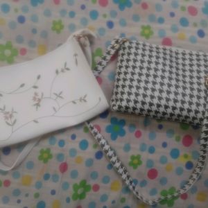 Two Embroidery White And Black Sling Bag