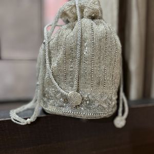 Potli Purse With White Cutdana Work