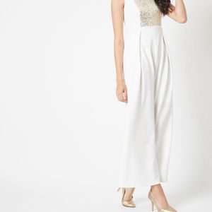 Golden Sequineed White Party Wear Jumpsuit