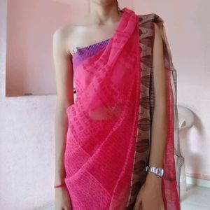 Net Saree With Unstitched Blouse