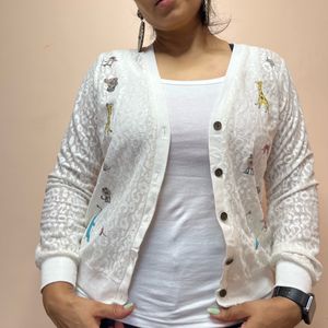 White Shirt Top With Buttons And Cute Prints