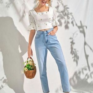 White Floral Crop Top