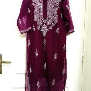 Chikankari Stitched Georgette Kurta With Inner