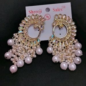 Kundan Off White Peacock Jhumka Earring