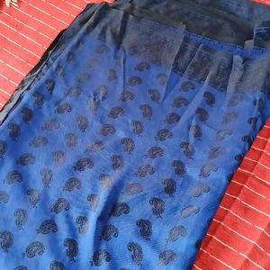 Black And Blue Silk Saree (Reversible Too)