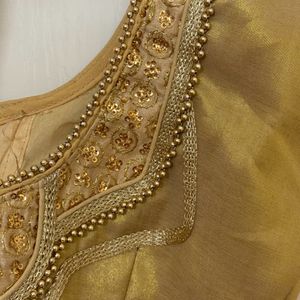 Golden Embroided Blouse With Beadwork