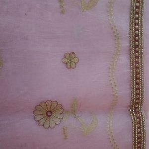 Kota Type Baby Pink Cotton Saree With Maroon Work