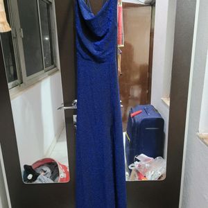 Urbanic Blue Shimmer Party Gown With Front Slit