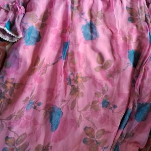 Pink Floral Gorgette Anarkali Kurta