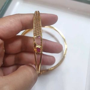 AD Stone Gold Plated Bangles (2pcs)