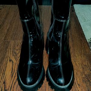 Zara Faux Patent High Heel Boots