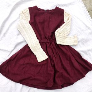 Woolen Mini Dress Crochet Sleeves