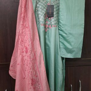 Embroidered Kurta With Pant And Dupatta