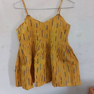 Yellow Cut Sleeve Top For Women