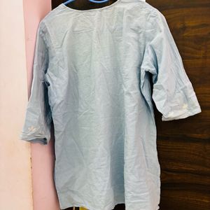 LIGHT BLUE COTTON SHORT KURTI