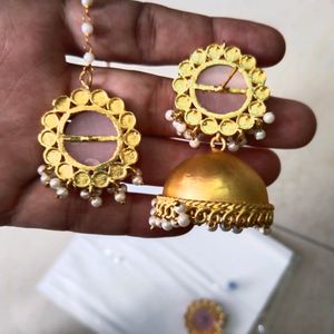 Brass Jhumka Maangtika Set