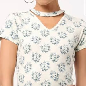 Floral Print Chocker Neckline Top