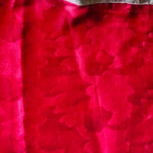 Beautiful Creamish Red Combination Net Fabric