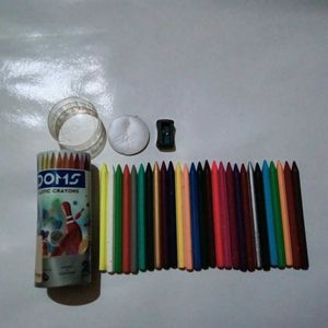 DOMS 27 Plastic Crayons & Free Sharpener With Box