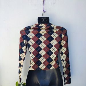 Shein Argyle Print High Neck Top