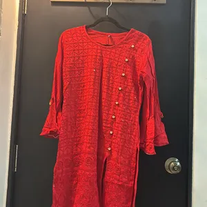 Stunning Red Kurta and Pants Set (Design)