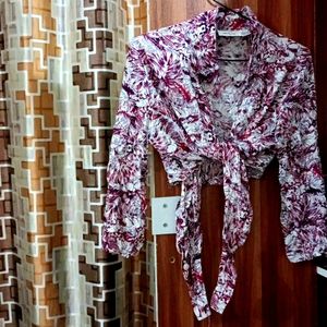 White And Magenta Leafs Shirt