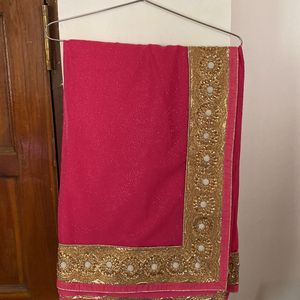 Pink Saree With Fancy Work Border