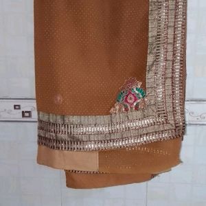 Brown Work Saree